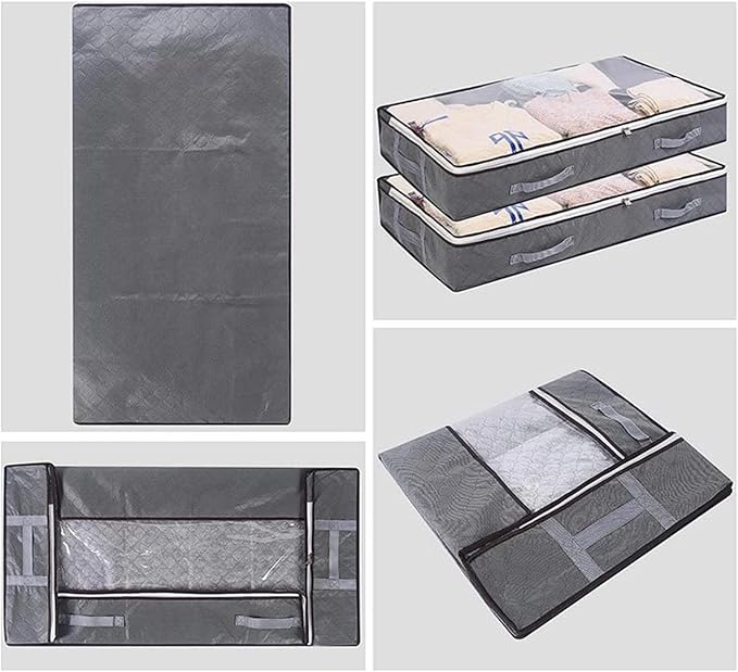 4 Pack Under the Bed Storage, 75L Large Stackable Clear Foldable Storage Containers for Organizing,Durable Sturdy Clothing Storage Bags for Wrapping Paper,Pillows,Comforter,Blanket,Shoes,Clothes