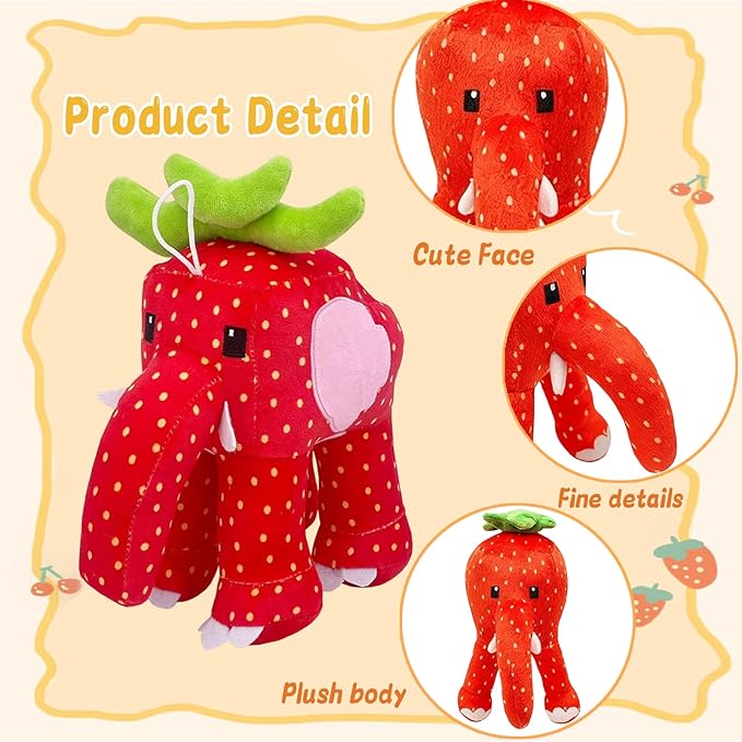 Steal a Brainrot Strawberry Elephant Plush for Kids, Steal a Brainrot Plush Soft Stuffed Animal, Creative Fruit Elephant Plushie Toy, Huggable Gift for Boys Girls