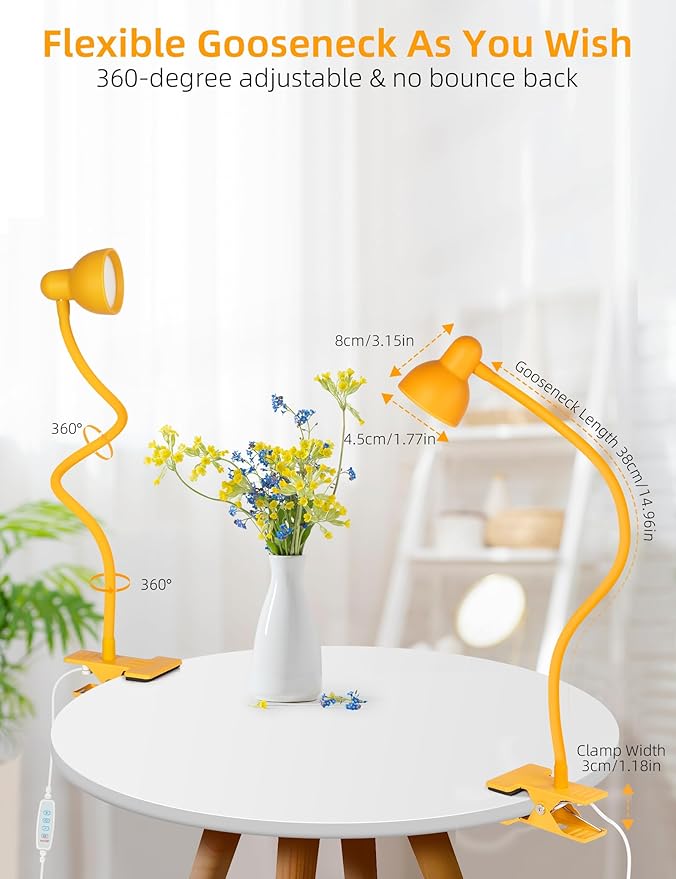 LiFMIRA Clip on Reading Light for Bed 3 Color Modes, 10 Brightness Dimmable, Flexible Gooseneck Clip on Lamp, Eye Care Clip Light for Bed Headboard Desk Home Dorm, Yellow