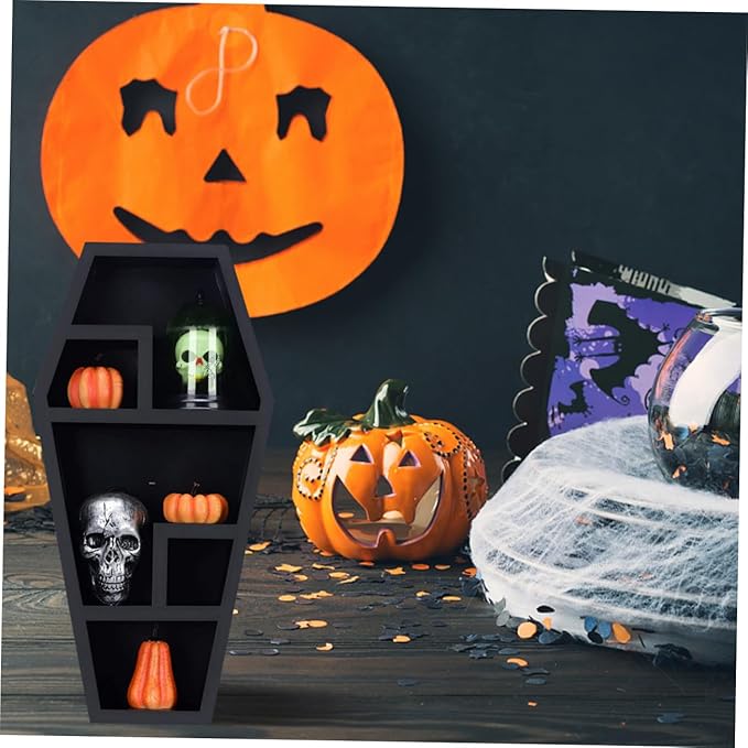 DOITOOL Book Decorations Coffin Storage Rack Decor Ornament Compartment Shelf Coffin Storage Organizer Bracket Halloween