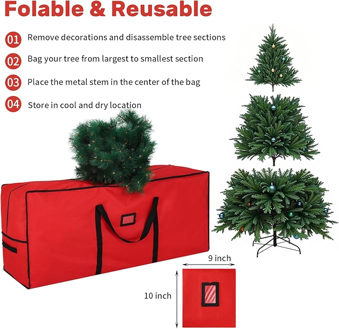 combocube Large Christmas Tree Storage Bag 7.5 ft, 600D Oxford Fabric Heavy Duty Christmas Tree Container, Waterproof Xmas Artificial Tree Storage Box with Reinforced Handles and Dual Zippers, Red