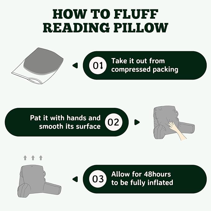 Unisakey Portable Comfy Reading Pillows for Bed Sitting Up(Dark Green Oeko-Tex), Velvet Back Pillow with Arms & Pockets for Adults, Support Memory Foam Bed Pillow for Dorm/Reading/Watching/Gaming
