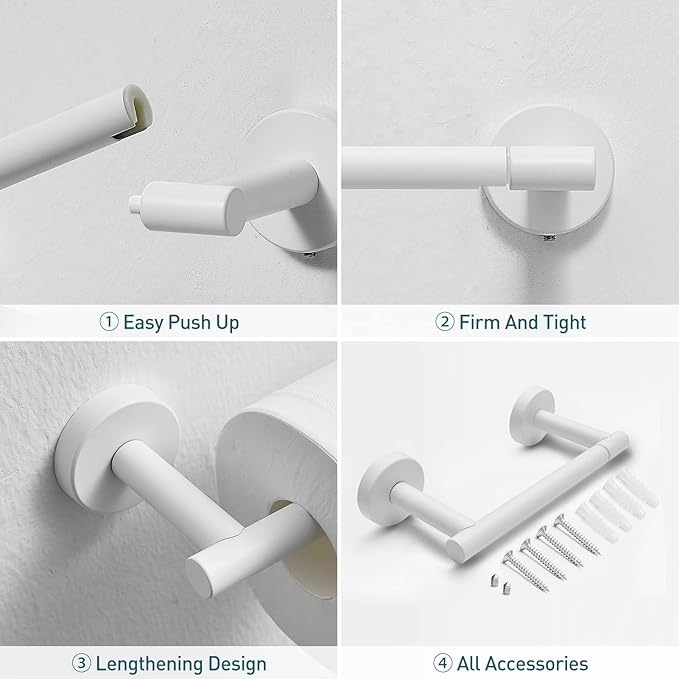 POKIM White Toilet Paper Holder, Stainless Steel Double Post Pivoting Wall Mount Holder, Fits Mega Large/Jumbo Rolls, Commercial Bathroom Tissue Dispenser for Home & Commercial Use