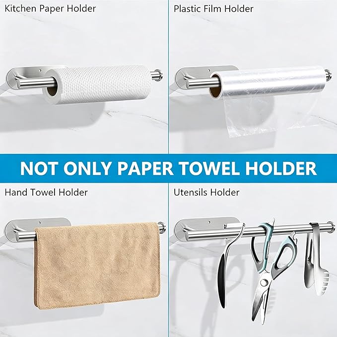 Paper Towel Holder Under Cabinet - Self Adhesive Paper Towel Roll Holder Wall Mount, Gewtur Stainless Steel Paper Towel Holder for Kitchen Bathroom