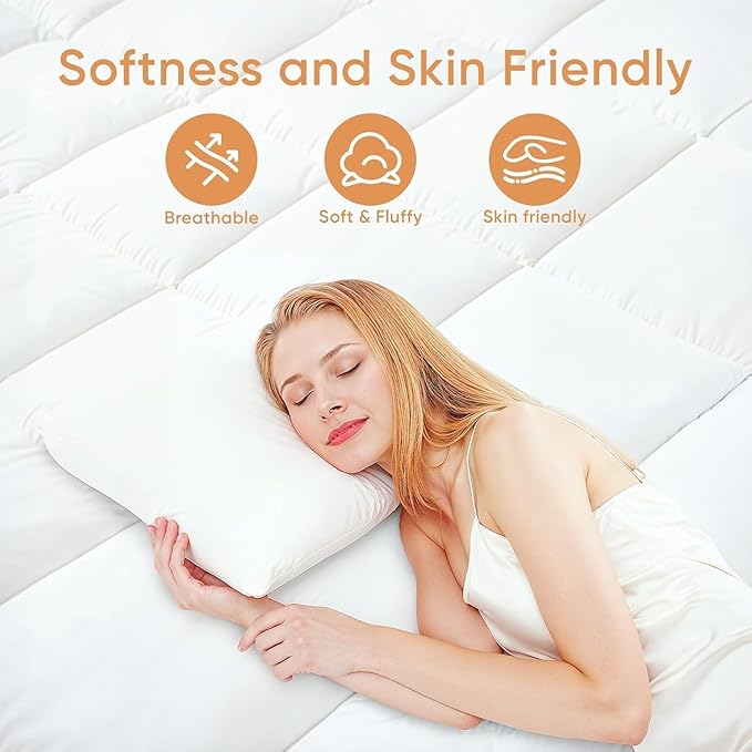 Memory Foam Mattress Topper Queen, Breathable & Skin-Friendly Mattress Topper for Back Pain Relief, 3 Inch Extra Thick Shredded Foam, 100% Cotton Mattress Pad Cover