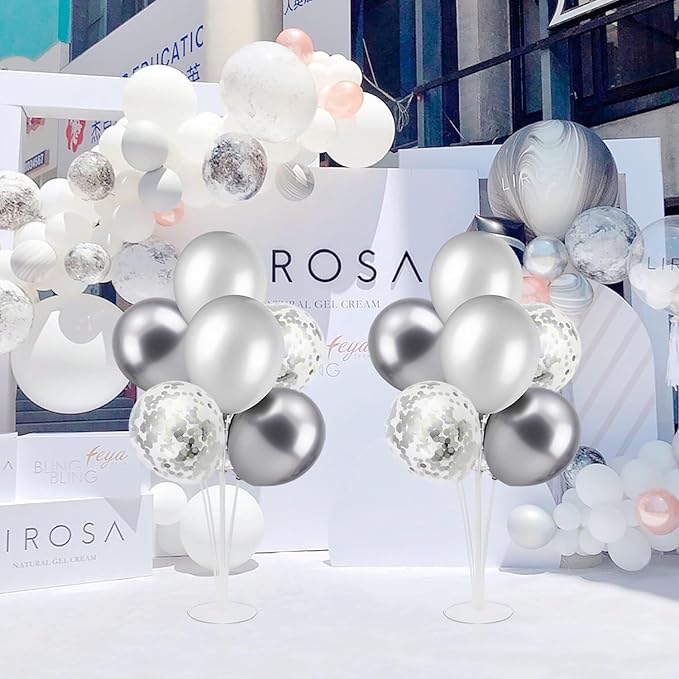ZJDHPTY Silver Balloon Stand Centerpiece Table Decorations for 25th Wedding Anniversary Birthday Bridal Shower Father's Day Mother's Day Platinum Party Decorations(Silver gray set4)