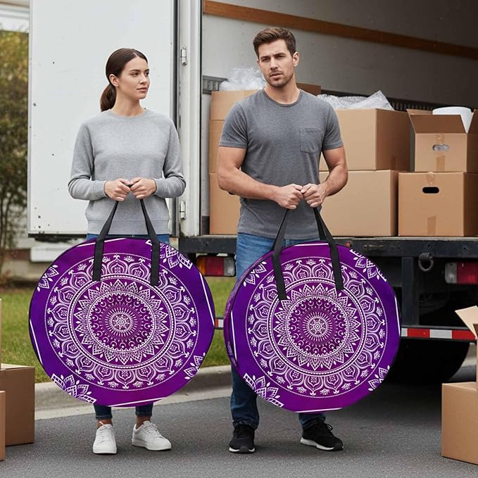 Storage Bag Purple Boho Round Storage Totes Bins Closet Organizers with Zippers & Handle Gorgeous Bohemian Flower Clothes Storage Container for Bedroom Dorm Space Saving Packing Supplies Moving Bags