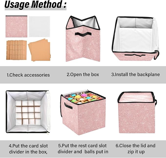 Pink Christmas Ornament Storage Basket Box Winter Xmas Holiday Storage Container Cube with Adjustable Dividers for 64 Holiday Ornaments or Decorations Keeps Clean and Dry for Next Season