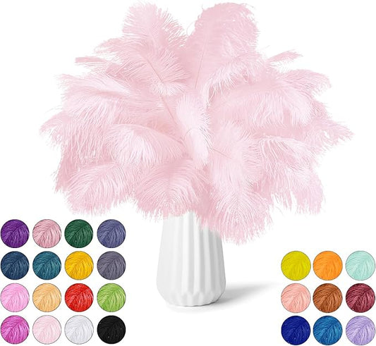 30pcs Light Pink Ostrich Feathers Natural Bulk 11-14inch(28-35cm) Vase Craft Wedding Home Party Centerpieces Christmas Day Decoration