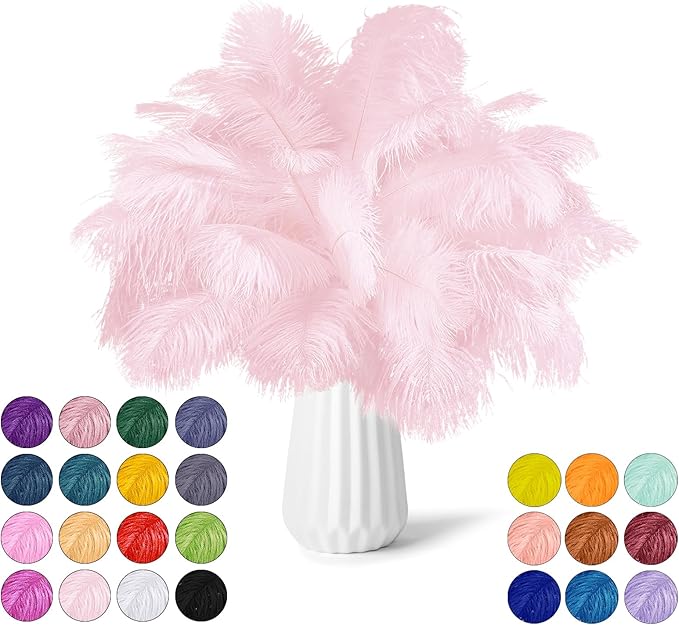 30pcs Light Pink Ostrich Feathers Natural Bulk 13-16in(33-40cm) Vase Craft Wedding Home Party Centerpieces Christmas Day Decoration