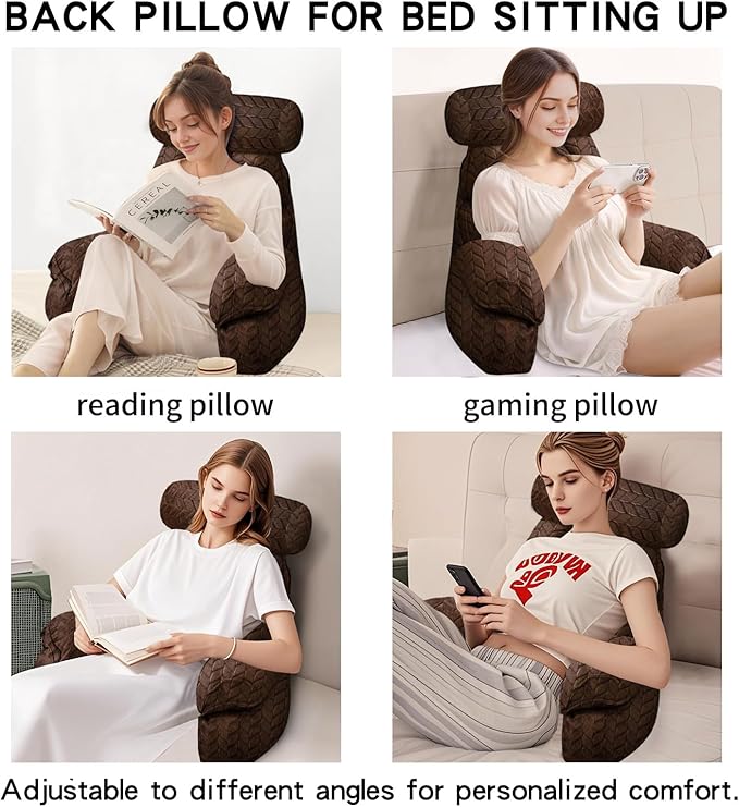 FXXUDVNIIN Back Pillow for Bed Sitting up – with 9.4" Armrest, for Reading, Gaming, Relaxing. Also Serves as tv Pillows for Sitting in Bed, Floor Pillow & Back Support for Adults.