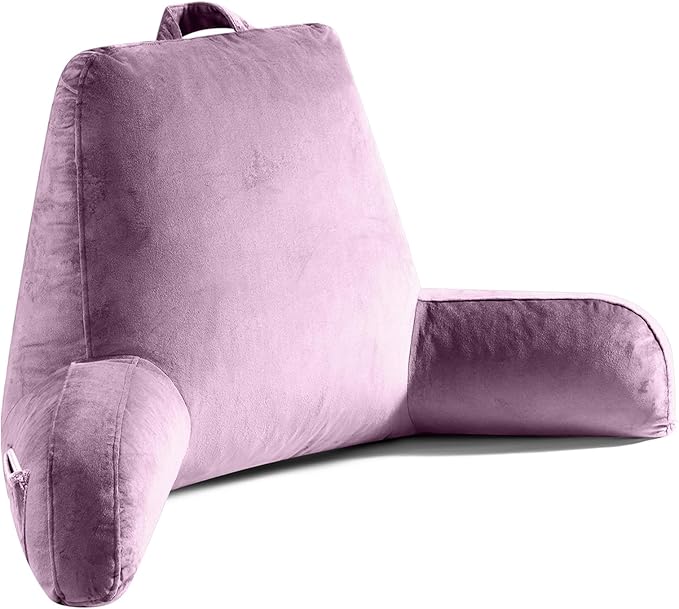 OAISZ Reading Pillow for Sitting in Bed Adult, Reading Pillow with Shredded Memory Foam, Bed Pillow with Washable Cover, Back Pillow Sitting Up with Extend Arms, Purple, X-Large