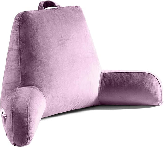 OAISZ Reading Pillow for Sitting in Bed Adult, Reading Pillow with Shredded Memory Foam, Bed Pillow with Washable Cover, Back Pillow Sitting Up with Extend Arms, Purple, X-Large