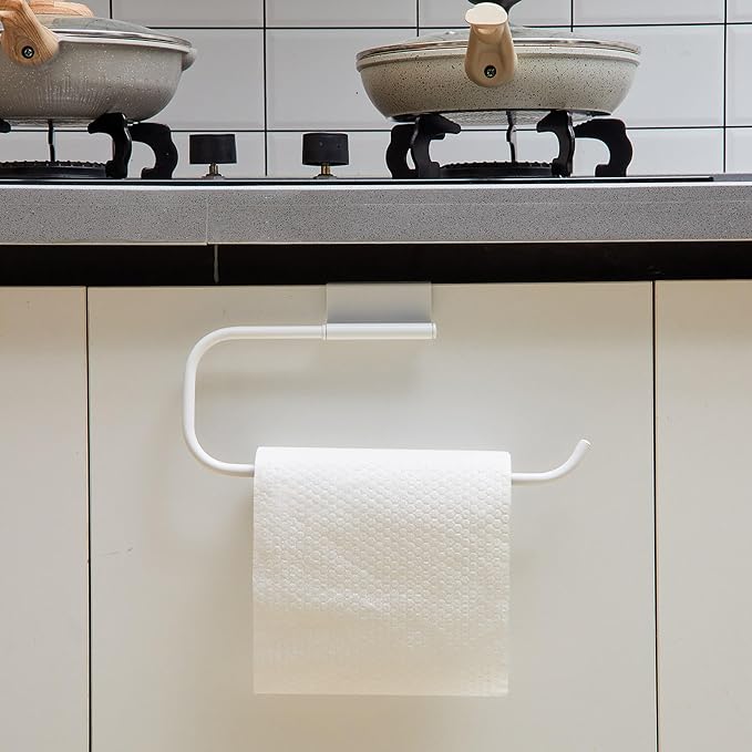 Yaocom 12.4 Inches Cabinet Door Paper Towel Holder Camper Under Sink No Drilling Paper Towel Storage and Dispenser for RV Kitchen Bathroom Laundry Room, Stainless Steel(White,1 Pcs)