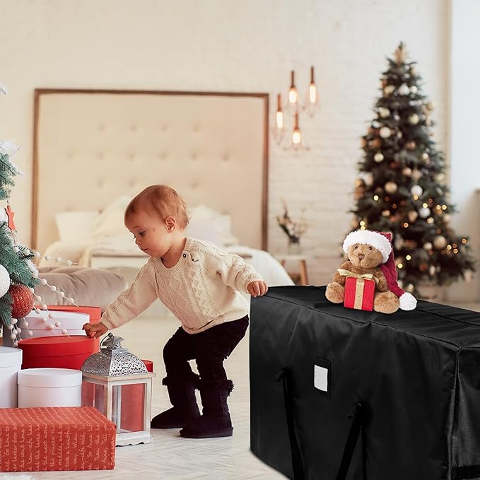 Christmas Tree Storage Bag Fits Up to 7.5 Ft Artificial Disassembled Trees Large Christmas Storage Containers Heavy Duty 600D Oxford Xmas Holiday Tree Bag with Durable Handles & Dual Zipper (Black)