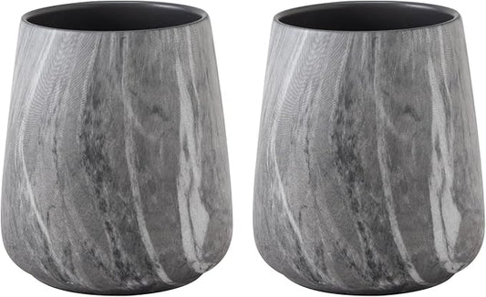 2Pcs Toothbrush Holder for Bathroom - Marble Grey Ceramic Tooth Brushing Holders Set, Toothbrush Cup & Toothpaste Organizer for Bathroom Countertop, Makeup Brush Holder, Pen Holder for Home Storage