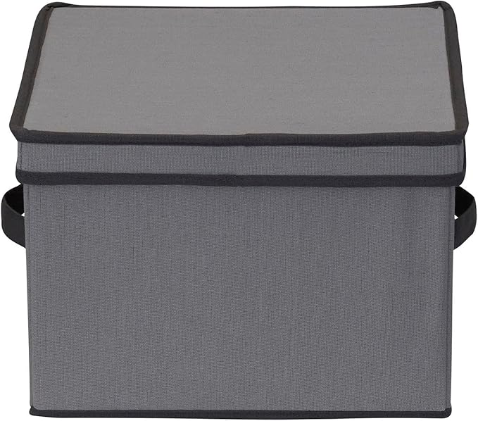 Household Essentials Dinner Plate Storage Box, Strong Frame and Handles, Windowed Panel, Fully Removable Lid, Stackable and Foldable, Perfect for Preserving Your Dinnerware, Gray