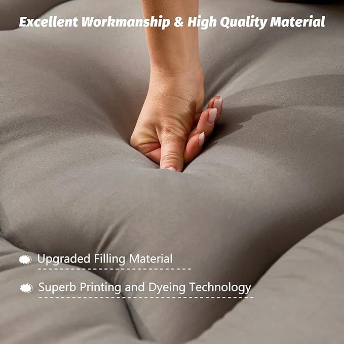 MAXYOYO Japanese Floor Mattress Futon Mattress, 4" Thicken Tatami Mat Sleeping Pad Foldable Roll Up Mat Boys Girls Dormitory Pad Kids Floor Lounger Pillow Couch, Charcoal Grey, Full Size