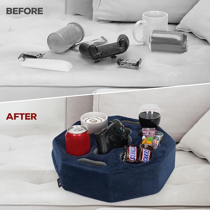 Couch Cup Holder Pillow,Couch Drink Holder,Octagon Couch Caddy for Coffee Cup,Phone,Remote,Couch Cup Holder Tray for Bed,Car,Sofa,Table