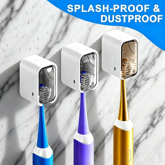 Toothbrush Holders for Bathroom - 3 Pack, Single Slot Space-Saving Design 2.0, Wall Mounted with Cover for Shower, Single Tooth Brush Holder Dispenser Storage Organizer for Family & Travel
