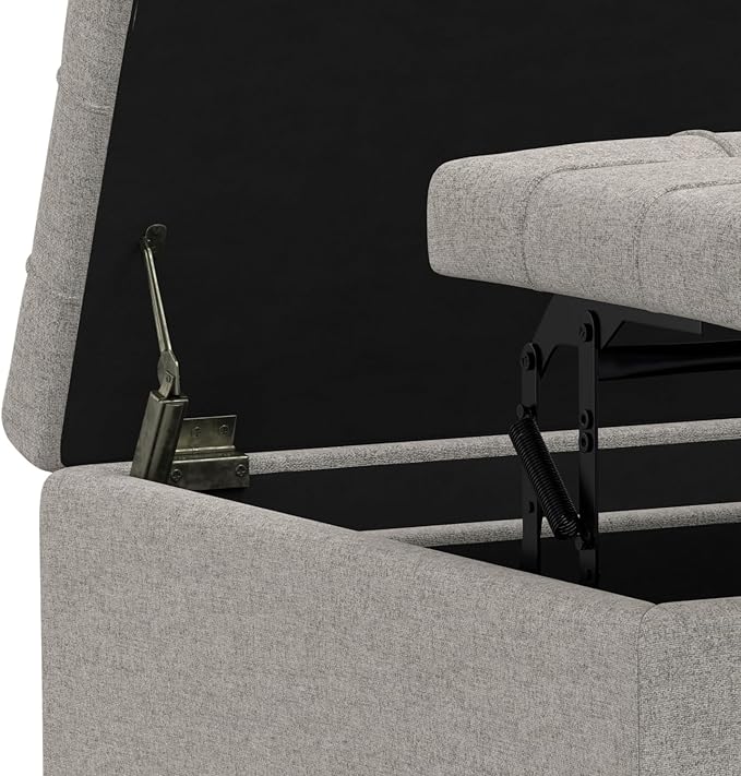 SIMPLIHOME Harrison Small Coffee Table Storage Ottoman - 30 inch Wide Upholstered Linen Look Fabric Square Lift-Top Ottoman in Cloud Grey, Transitional Ottoman for Living Room with Hidden Storage