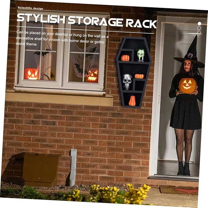 Halloween Coffin Storage Rack Gothic Coffin Organizer for Spooky Decor for Haunted House Parties and Accents