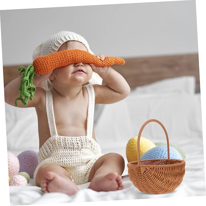PRETYZOOM Rectangular Mini Easter Storage Basket with Handle Woven Decorative Basket for Eggs Candies and Items for Home Kindergarten Decoration