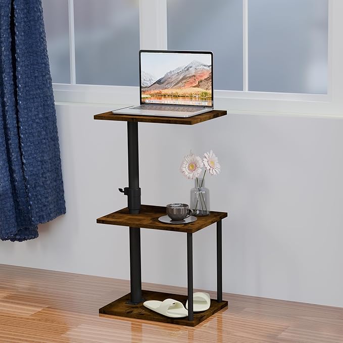 Faesun Swivel Side Table for Couch Arm, Height Adjustable C Shaped End Table for Recliner or Bed, Tv Trays with Storage Shelf for Small Spaces- Small Nightstand for Living Room, Bedroom, 2pc