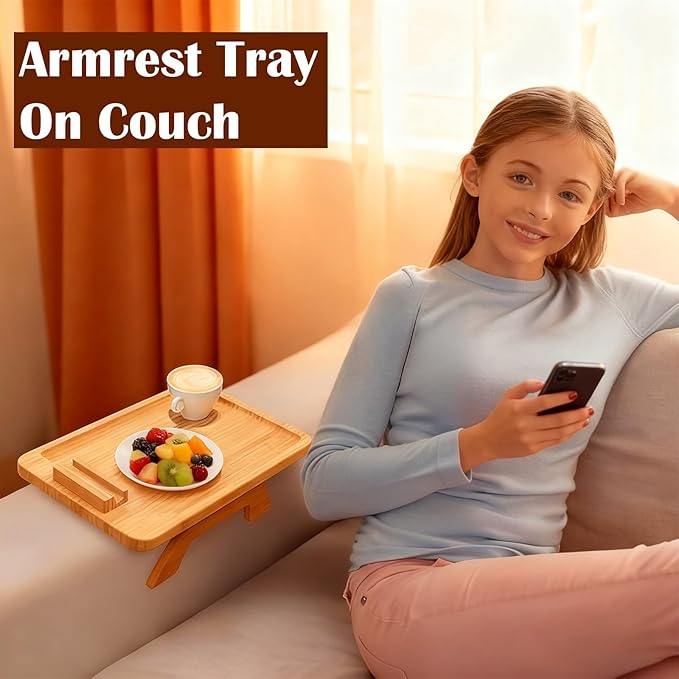 Couch Trays & Sofa Armrest Table - Multi-Functional Arm Trayes for Couch, Perfect Clip Sofa Tray Table for Snacks & Drinks