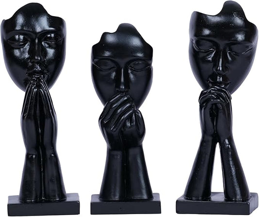 3 Pcs Prayer Statue Abstract Woman Black Face Sculpture Home Decorations Modern Black Figurine Home Decor Accents Faces Decorative for Shelf Living Room Room Office Bookshelf Table Decor