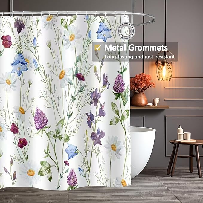 LLSCL Fabric Shower Curtain Liner with Magnets, Blue Hanging Orchid Waterproof Hotel Quality, 72 x 72 Machine Washable