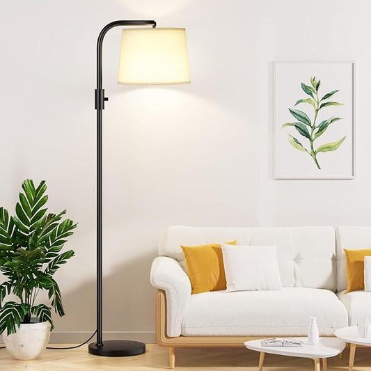 Ambimall 𝐅𝐮𝐥𝐥𝐲 𝐃𝐢𝐦𝐦𝐚𝐛𝐥𝐞 Floor Lamp - Floor Lamps with 9W 𝐋𝐄𝐃 Bulb, Standing Lamps for Living Room with Adjust Head, Modern Standing Tall Light Rotary Switch for Office(Black and Beige)