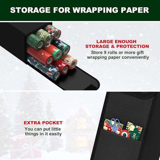 Christmas Wrapping Paper Storage Containers,30 Inch Gift Wrapping Organizer Storage,Fits 9 Standard Rolls of Wrapping Paper,600D Breathable Fabric, Square