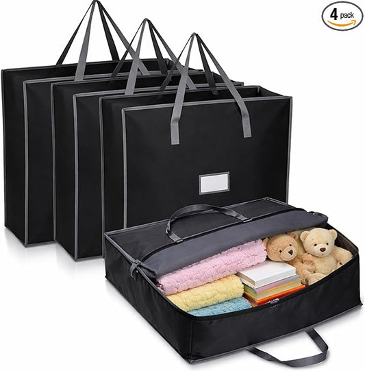 SATINIOR 4 Pack Wreath Storage Clothes Blanket 24 Inch Foldable Moving Storage Bags with Handles Double Zipper Large Square Closet Organizers and Containers for Bedding Duvet Comforter(Oxford)