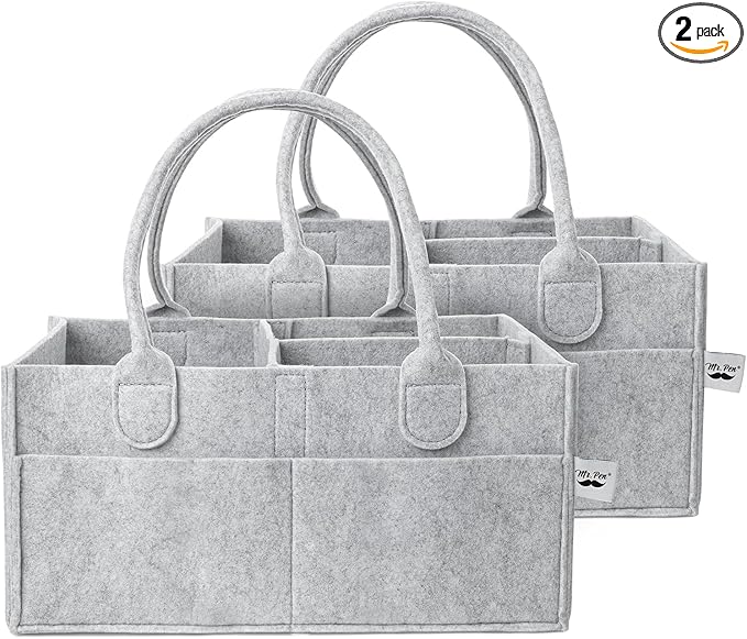 Mr. Pen- Baby Diaper Caddy Organizer, 2 Pack, Gray, Baby Caddy Organizer with Handle, Compact Size, Collapsible & Portable