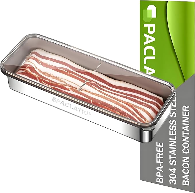 Bacon Container for Refrigerator, 1 Pack 304 Stainless Steel Airtight Deli Meat Storage Containers with Lids for Fridge, Dishwasher Safe Food Storage Fruit Storage Containers(46 OZ)