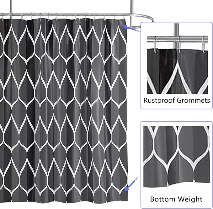 LLSCL Fabric Shower Curtain Liner with Magnets, Black Grid Waterproof Hotel Quality, 72 x 72 Machine Washable
