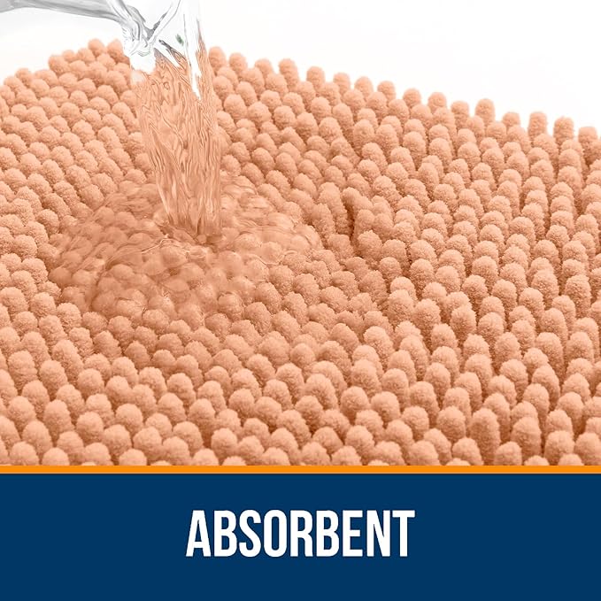 OLANLY Bathroom Runner Rugs 70x24, Extra Soft Absorbent Chenille Bath Rugs, Rubber Backing Quick Dry, Machine Washable Long Bath Mats for Bathroom Floor, Tub and Shower, Home Decor Accessories, Peach