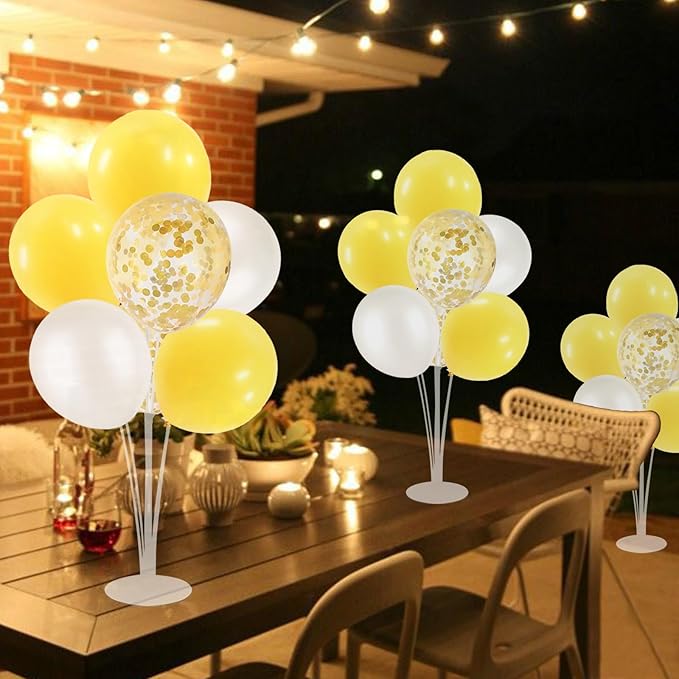 ZJDHPTY Yellow and White Balloon Stand Centerpiece Table Decorations for Bee Sunflower Daisy Birthday Bridal Shower Engagement Wedding Party Decorations(Yellow white set4)