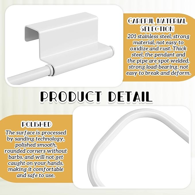 Yaocom 12.4 Inches Cabinet Door Paper Towel Holder Camper Under Sink No Drilling Paper Towel Storage and Dispenser for RV Kitchen Bathroom Laundry Room, Stainless Steel(White,2 Pcs)