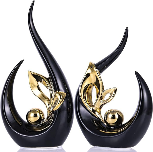 XMGZQ Black Gold Ceramic Statues for Home Décor Accents,Abstract Art Mid Century Modern Decor,Elegantes Centerpiece Table Decorations,Sculpture for Entryway,Bookshelf,Tv Stand,Mantel,Coffee Table