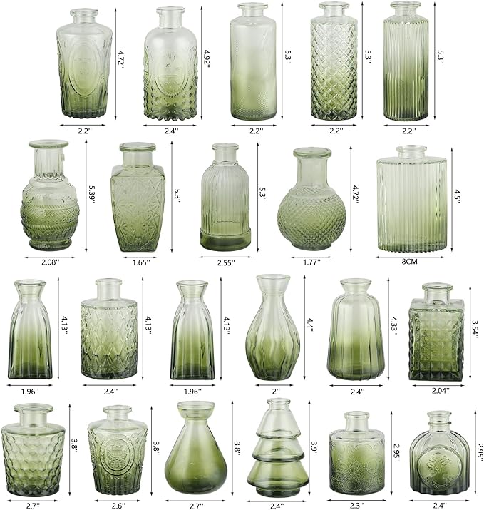 RUCKACE Bud Vases in Bulk 22 Green Glass Small Vases Flower Vase Bulk for Centerpiece Table Wedding Decorations Home Decor Party(Gradient Green 22 Pack)