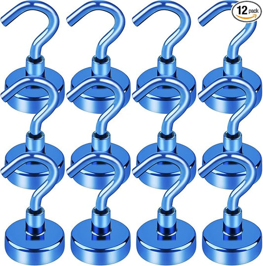 LOVIMAG Magnetic Hooks，30Lbs Magnet Hooks for Cruise Cabin, Cruise Essentials 2026 Hanging, Fridge, Classroom, Refrigerator, Ceiling, Office, Kitchen. Grill, Garage-12Pack，Bule