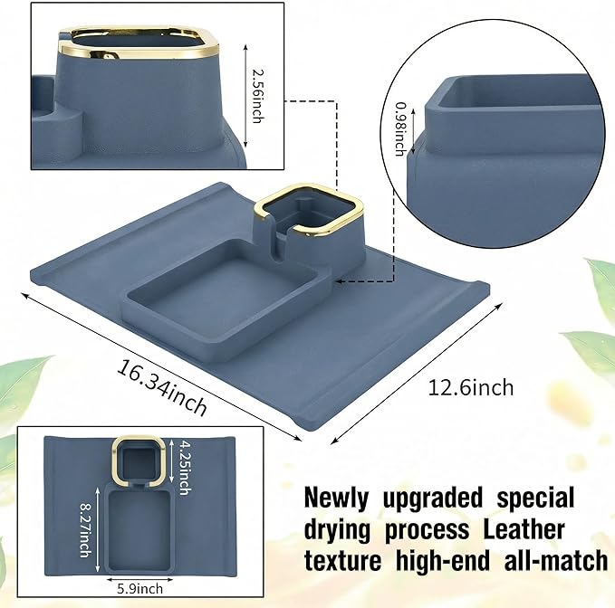 Luxury Gold Trim Couch Cup Holder Tray - Weighted Silicone Anti-Spill Sofa Armrest Organizer, Non-Slip Recliner Tray Table for Drinks, Remote, Phone - Fits Most Couch Arms, Home Gift