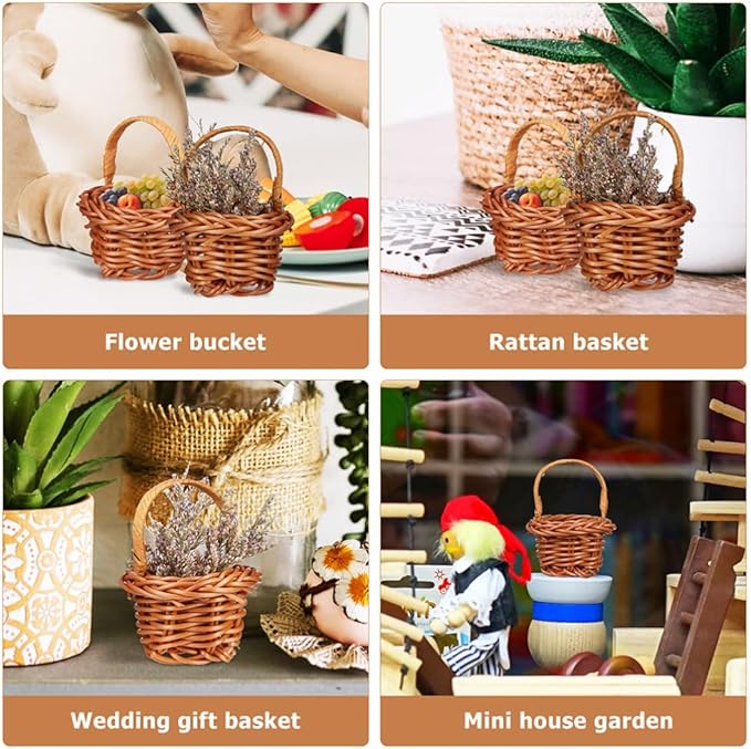 Cabilock 12pcs Mini Woven Basket with Handles Miniature Storage Basket Farmhouse Desktop Decorative Accessories for Wedding Party Favors Tree Hanging Ornaments Crafts,