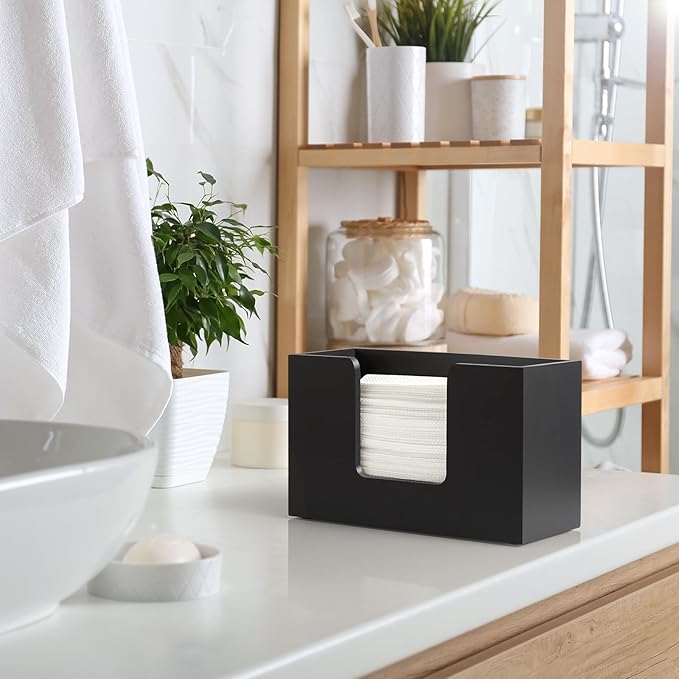 Paper Towel Dispenser Countertop, Wooden Bathroom Paper Towel Holder, Black Napkin Holder for Kitchen, Countertop Multifold C-Fold, Z-Fold, Trifold Paper Hand Towel Dispenser for Bathroom Toilet
