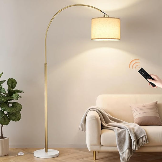 Ambimall Dimmable Arc Floor Lamp with Remote, Color Temperatures and Brightness Adjustable, Arched Floor Lamp with Rotating Head, Over Couch Arched Reading Light for Living Room (Marble Base)
