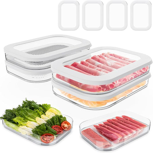 4 Pcs Deli Meat Container for Fridge, Stackable Bacon Lunch Meat Container for Refrigerator, Food Storage Boxes with 4 Lids for Cold Cuts, Cheese, LunchMeat, Salami, Meal Prep Containers, BPA Free