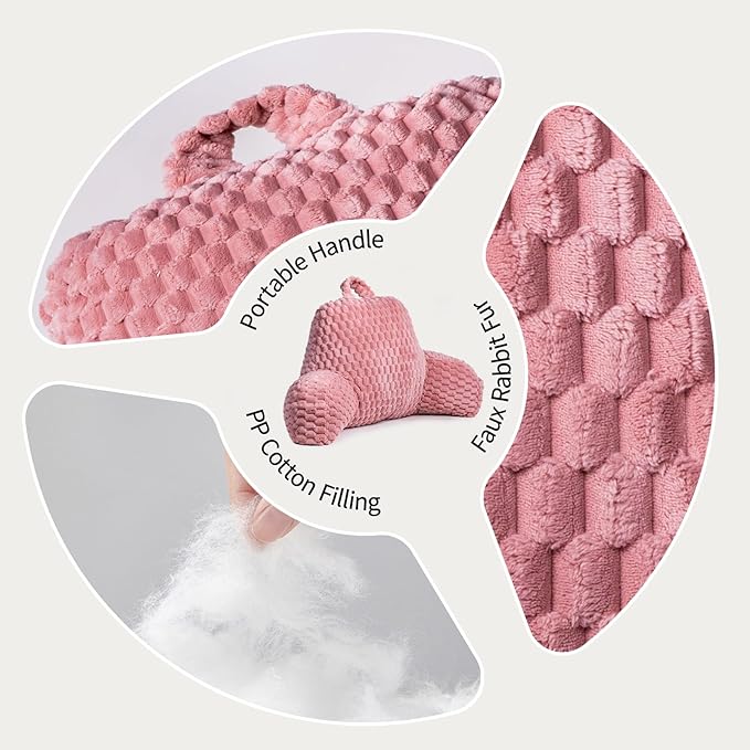 Faux Fur Reading Pillow for Bed Adults, Ultra Soft Plush Floor Backrest Pillow with Side Pockets for Bed & Couch, Perfect for Reading, Watching TV, Gaming, Relaxing, Pink