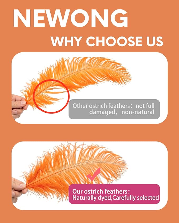 30pcs Orange Ostrich Feathers Natural Bulk 9-12in（23-30cm） Vase Craft Wedding Home Party Centerpieces Christmas Day Decoration